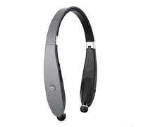 Casque tour de cou pliable avec écouteurs antibruit et cordon rétractable pour salle de sport et utilisation en extérieur (Noir)