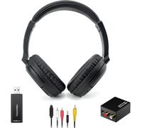Casque TV Sans Fil avec éMetteur USB pour Seniors, Casque Supra-Auriculaire Bluetooth5.3, Batterie 30 Heures, Bandeau Rétractable Casque TV Sans Fil, Support Coaxiale Optique RCA USB Audio Sortie