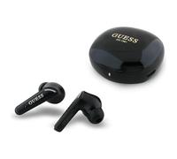 Écouteurs Guess Flat Classic avec logo électroplaqué et étui de chargement (noir)