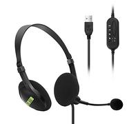 Casque USB avec Micro Antibruit et Commandes Audio, Casque D'ordinateur à Large Bande pour Entreprise UC Skype Lync Softphone Call Center Office, Voix Plus Claire (Noir)