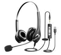 Casque USB avec Microphone Antibruit et Prise Jack 3,5 mm, Micro-Casque PC Filaire pour Ordinateur avec Contrôle D'appel en Ligne, Bureau,Skype, Maison, Téléphone, Tablette
