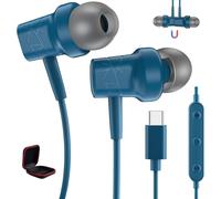 Casque USB C de type C - Écouteurs filaires magnétiques - Contrôle du volume - Pour iPhone 16 Pro Max 15 Plus iPad Galaxy S24 FE S23 S22 A54 Pixel 8 7 pour OnePlus Lake Bleu