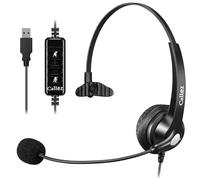 Casque USB PC avec Micro Antibruit et Commandes Audio, Oreillette PC Filaire pour Skype Business UC Lync Softphone Centre d'appels Bureau Ordinateur, Conversation Claire, Super Léger, Ultra Confort