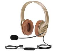 Casque USB pour réunions Skype Zoom Video Conferencing Reconnaissance vocale Casque de dictée pour Le Travail à Distance Télévente Softphone Call with Microphone Noise Cancelling Gold Over Ear