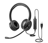 Casque USB supra-auriculaire en ABS léger | Coussinets en similicuir doux, bandeau réglable, oreillettes pivotantes, ABS léger, confort longue durée