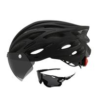 Casque Velo Casque de Cyclisme ultraléger, Casque vélo d'extérieur avec feu arrière, visière à lentille Amovible, Route en Montagne(Black and Glasses)