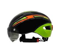 Casque Velo Casque de vélo rembourré avec lumières, Pare-Brise, Casque d'équitation, VTT Lunettes(Green Orange Black)