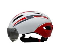 Casque Velo Casque de vélo rembourré avec lumières, Pare-Brise, Casque d'équitation, VTT Lunettes(Red Gray White)