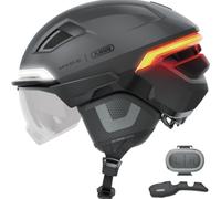 Casque de vélo ABUS HYP-E B.Lace - avec feu Avant, arrière et Clignotant Ainsi Que feu Stop activé sans Fil - avec visière et Cache-Oreilles - pour vélo, vélo électrique et S-Pedelec