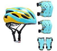 Casque Vélo Enfant Casque Ajustable pour Filles Garçons avec Réglables Genouillères et Coudières Équipement de Protection pour Cyclisme Roller Skateboard Scooter 52-58 cm 3-12 Ans