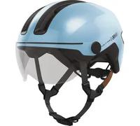 ABUS Casque de ville HUD-Y ACE – visière, feu arrière LED magnétique et rechargeable – Bleu Iced