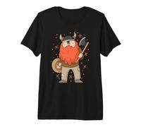 Casque Viking avec Barbe Rouge et Hache T-Shirt Haut de Gamme