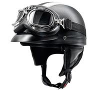 Casque Vintage Jet Moto avec Visière Casques Bols Casque Mobylette avec Lunettes Homologué ECE Rétro Demi Casque Moto Vélo Scooter Chopper pour Adultes Homme et Femme 8,54-62CM