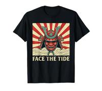 Casque Vintage Samouraï Grande Vague Face The Tide Japonais T-Shirt