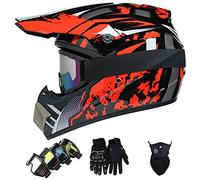 Casque VTT Integral, Casque Moto Cross Enfant 4 - 12 Ans Homologué DOT Unisexe Casque de Motocross Kit (Gants, Lunettes et Masque) pour Enduro Quad Bike BMX Offroad Go Karting Cyclomoteur Downhill, XL