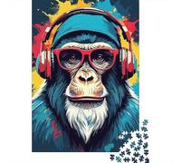 Casques Chimp DJ Puzzle À 1000 Morceaux Papier Épais Puzzle Familial Passionnés De Casse-tête Compatible Plateau Activité Lien Familial 52x38cm/1000pcs