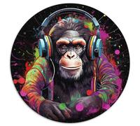 Casques Chimp DJ - Style Pop Art Vibrant 1000 Pièces Puzzle pour Adultes Et Enfan Puzzle Rond Décoration Moderne Jeu Cadeau Unique 1000pcs (67.5x67.5cm)