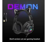 Casques de jeu avec câble USB 3.5mm, oreillettes de chat noires, son Surround et Microphone HD pour ordinateur portable