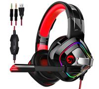 Casques de jeu professionnels Casque Gamer Super Bass 9D Stereo PC Laptop avec microphone pour ordinateur PS4 PC LED Light Gifts-Rouge