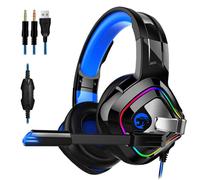 Casques de jeu professionnels Casque Gamer Super Bass 9D Stereo PC Laptop avec microphone pour ordinateur PS4 PC LED Light Gifts-Bleu