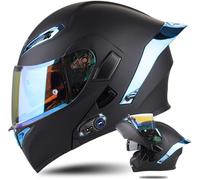 Casques De Moto Bluetooth Rabattables à L’Avant, Casques Modulaires Modulables avec Casque Bluetooth, Casque Intégral Approuvé Ece Crash Scooter Visières Doubles Anti-buée, D, Medium(57~58cm)