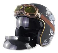 Casques De Moto Jet Avec Lunettes Pare-Soleil,Vintage Casques De À Visage Ouvert ECE Certifié Pour Hommes Et Femmes,Retro 3/4 Moto Casque Chopper Cruiser Biker Pilot Crash Casques A,XL