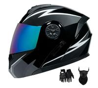 Casques de Moto Modulables pour Hommes Et Femmes, avec VisièRe Relevable AntibuéE Et Double VisièRe, HomologuéS Dot, Et Gants Inclus(Style 7,XL(61-62cn))