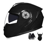 Casques de Moto Modulables pour Hommes Et Femmes, avec VisièRe Relevable AntibuéE Et Double VisièRe, HomologuéS Dot, Et Gants Inclus(Style 14,S(55-56cm))