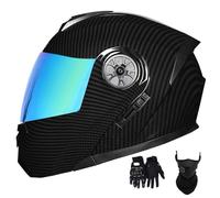 Casques de Moto Modulables pour Hommes Et Femmes, avec VisièRe Relevable AntibuéE Et Double VisièRe, HomologuéS Dot, Et Gants Inclus(Style 12,XL(61-62cn))