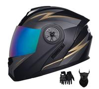 Casques de Moto Modulables pour Hommes Et Femmes, avec VisièRe Relevable AntibuéE Et Double VisièRe, HomologuéS Dot, Et Gants Inclus(Style 2,M(57-58cm))