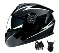 Casques de Moto Modulables pour Hommes Et Femmes, avec VisièRe Relevable AntibuéE Et Double VisièRe, HomologuéS Dot, Et Gants Inclus(Style 5,XL(61-62cn))