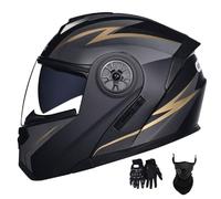 Casques de Moto Modulables pour Hommes Et Femmes, avec VisièRe Relevable AntibuéE Et Double VisièRe, HomologuéS Dot, Et Gants Inclus(Style 4,S(55-56cm))