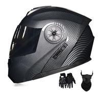 Casques de Moto Modulables pour Hommes Et Femmes, avec VisièRe Relevable AntibuéE Et Double VisièRe, HomologuéS Dot, Et Gants Inclus(Style 19,S(55-56cm))