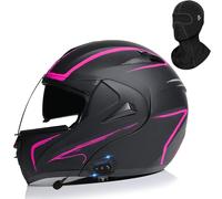 Casques De Moto Modulaires Bluetooth, Casque Intégral Intégré avec Double Visière, Casque De Course De Rue pour Cyclomoteur À Visière Relevable, pour Hommes Et Femmes Adultes ECE Dot,Pink-l (56_57)