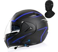 Casques De Moto Modulaires Bluetooth, Casque Intégral Intégré avec Double Visière, Casque De Course De Rue pour Cyclomoteur À Visière Relevable, pour Hommes Et Femmes Adultes ECE Dot,Blue-x_l (58_60)