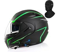 Casques De Moto Modulaires Bluetooth, Casque Intégral Intégré Avec Double Visière, Casque De Course De Rue Pour Cyclomoteur À Visière Relevable, Pour Hommes Et Femmes Adultes ECE DOT,Green-x_l (58_60)