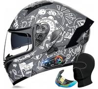 Casques de Moto Modulaires Bluetooth, Casques de Moto Rabattables Modulaire Homologué ECE, Double Haut-Parleur Intégré, pour Casque Adulte Hommes et Femmes F,XL 61~62CM