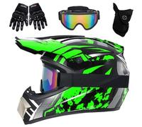 Casques de Motocross pour Enfants de 9 à 14 Ans avec Lunettes, Gants Et Masque, Lot de 4 PièCes, Casques de VTT Tout-Terrain pour GarçOns Et Filles, HomologuéS Dot(Green Storm,XL (58-59cm))