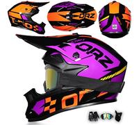 Casques De Motocross VTT Jeunes Enfants Adultes Casque De Moto Tout-Terrain avec Lunettes Gants Masque, Casque Moto Cross pour BMX Enduro Descente Quad Street Dirt Bike,Purple-M