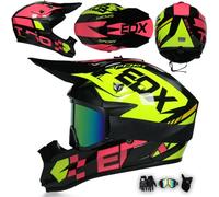 Casques De Motocross VTT Jeunes Enfants Adultes Casque De Moto Tout-Terrain avec Lunettes Gants Masque, Casque Moto Cross pour BMX Enduro Descente Quad Street Dirt Bike,Green-S