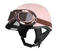 Casques Jet, Casque De Moto avec VisièRe Style RéTro Homologué ECE, avec Lunettes Et Boucle à DéGagement Rapide RéGlable, Casque Ouvert pour Scooter VéLo Cruiser Pink,XXL
