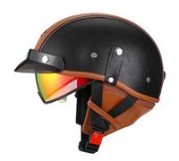Casques Jet Cuir Retro Demi-Casque Moto Homologué DOTECE Casques Bols De Moto avec Visière Casque Ouvert pour Hommes Et Femmes Scooter Vélo Cruiser 6,XL:61-62CM