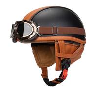 Casques Jet De Moto Cuir Casques Vintage ECEDOT Homologué À Face Ouverte À L'allemande Demi Casque De Moto avec Lunettes Casque Moto Bols pour Adulte Femme Homme 1,S:55-56CM