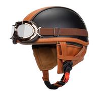 Casques Jet De Moto Cuir Casques Vintage ECEDOT Homologué À Face Ouverte À L'allemande Demi Casque De Moto avec Lunettes Casque Moto Bols pour Adulte Femme Homme 2,M:57-58CM