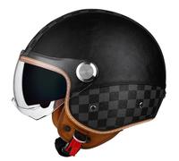 Casques Jet Vintage Casques Bols Ouvert Moto ECEDOT Homologué Demi Casque en Cuir PU avec Double Visière pour Cruiser Vélo Scooter pour Adultes Hommes Femmes Quatre Saisons F,M:57-58CM