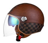 Casques Jet Vintage Casques Bols Ouvert Moto ECEDOT Homologué Demi Casque en Cuir PU avec Double Visière pour Cruiser Vélo Scooter pour Adultes Hommes Femmes Quatre Saisons Q,M:57-58CM