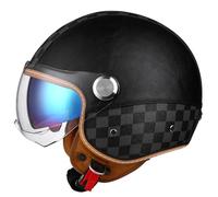 Casques Jet Vintage Casques Bols Ouvert Moto ECEDOT Homologué Demi Casque en Cuir PU avec Double Visière pour Cruiser Vélo Scooter pour Adultes Hommes Femmes Quatre Saisons R,M:57-58CM