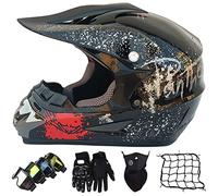 Casques Motocross Set, Casques Intégraux AVT MX Casques Moto, Casque VTT Off-Road avec Gants Lunettes Masques et Filet de Casque, Quad Dirt Bike Vélo De Montagne Casque pour Homme Femme Enfant