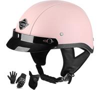 Casques Rétro Moto Demi-Casque Casque en Cuir avec Sushield pour Me Ad WOME Dot Approuvé Demi-Casquette Convient pour Les Jeunes Et Les Adultes Demi-Shell Casque Skull Cap, F, XL=60~61cm