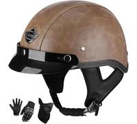 Casques Rétro Moto Demi-Casque Casque en Cuir avec Sushield pour Me Ad WOME Dot Approuvé Demi-Casquette Convient pour Les Jeunes Et Les Adultes Demi-Shell Casque Skull Cap, B, L=58~59cm